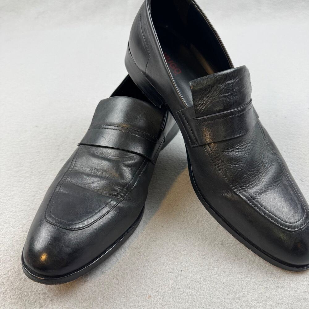 HUGO Hugo Boss Men's Black Leather Penny Loafers Dress Shoes Portugal 8.5